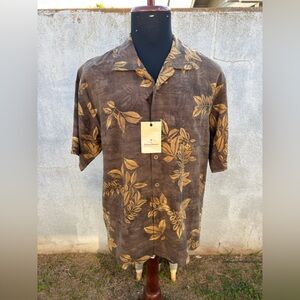 New Tommy Bahama Leaf Me In Paradise Dark Coffee Bean Hawaiian Shirt Men's L